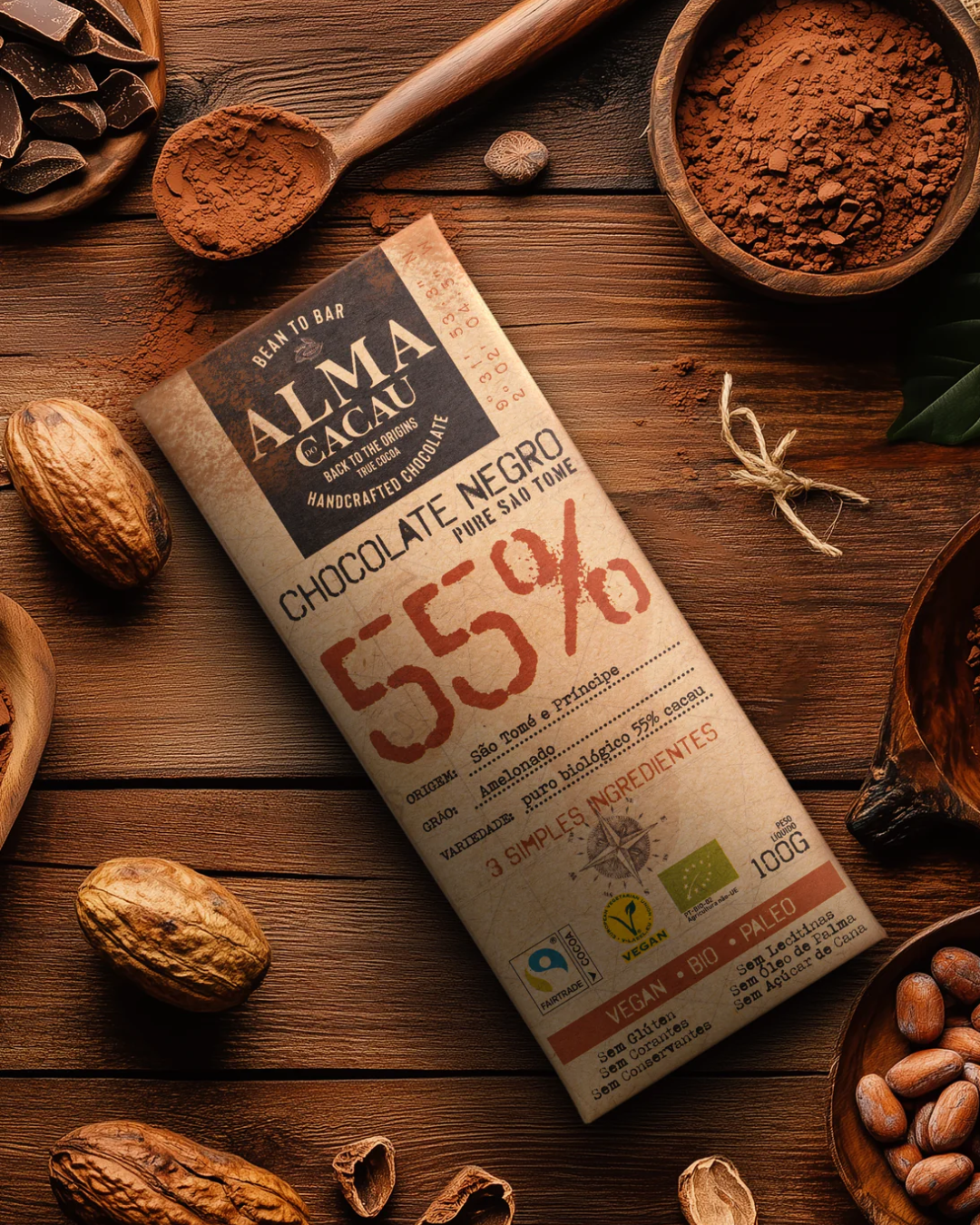 Schokoladentafel Bean to Bar mit 55 % Kakaoanteil